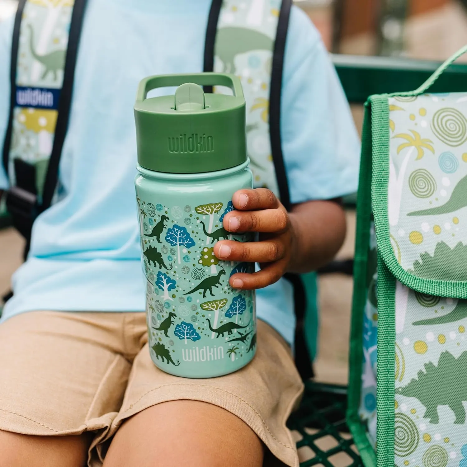 Wildkin Kids 14oz Stainless Steel Water Bottle – BPA-Free, Leakproof, Insulated, Easy-Clean - Dinomite Dinosaurs