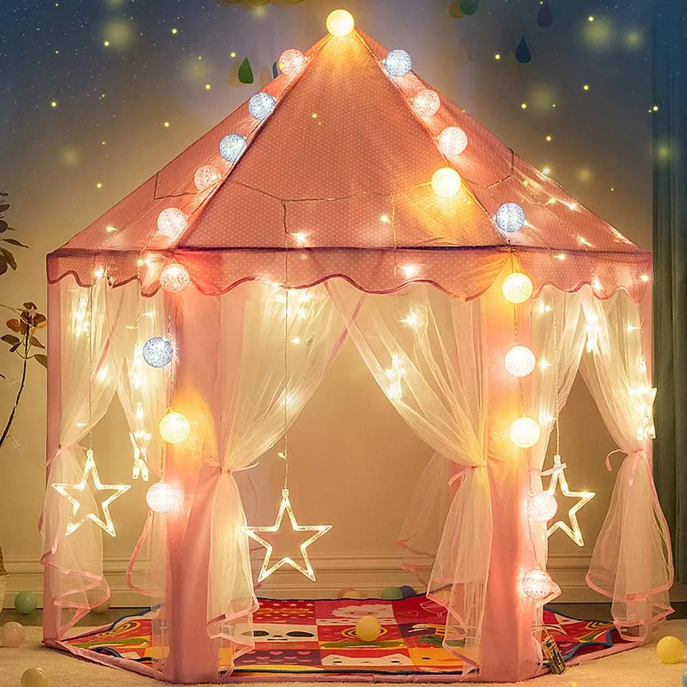 wilwolfer Princess Tent for Girls with Large Star Lights, Kids Play Tent Large Space Playhouse for Children Indoor Games, Toy & Gift for Kids Girls & Boys Age 3  Child