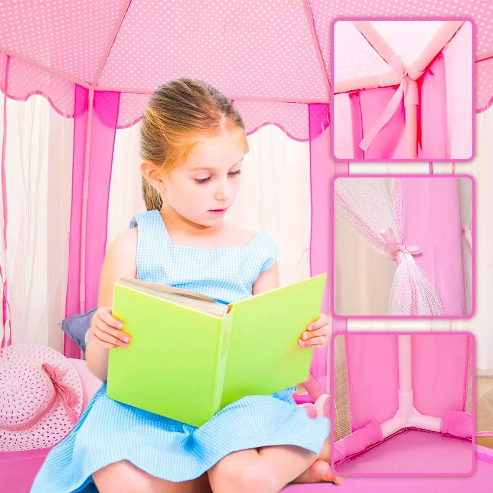wilwolfer Princess Tent for Girls with Large Star Lights, Kids Play Tent Large Space Playhouse for Children Indoor Games, Toy & Gift for Kids Girls & Boys Age 3  Child