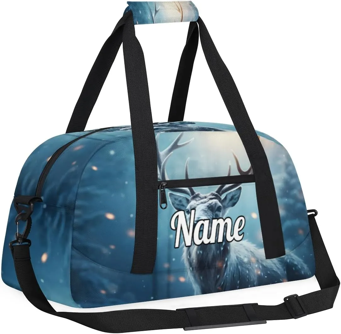 Winter Deer Custom Name Sport Duffel Bag Dance Bag for Girls Teens Personalized Ballet Bag Gift for Birthday Christmas Helloween