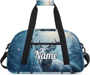 Winter Deer Custom Name Sport Duffel Bag Dance Bag for Girls Teens Personalized Ballet Bag Gift for Birthday Christmas Helloween