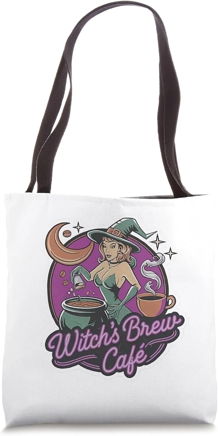 Witch’s Brew Café - Spooky & Cozy Retro-Style Tote Bag