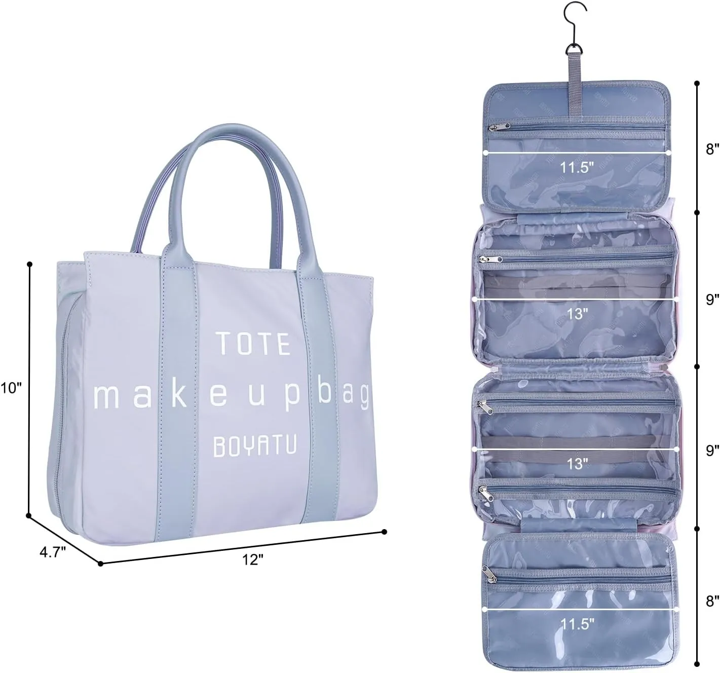 Women Hanging Toiletry Bag for Traveling: Large Capacity Makeup Bag Organizer - Portable Cosmetic Bags with Divider & Handle Large size-Blue