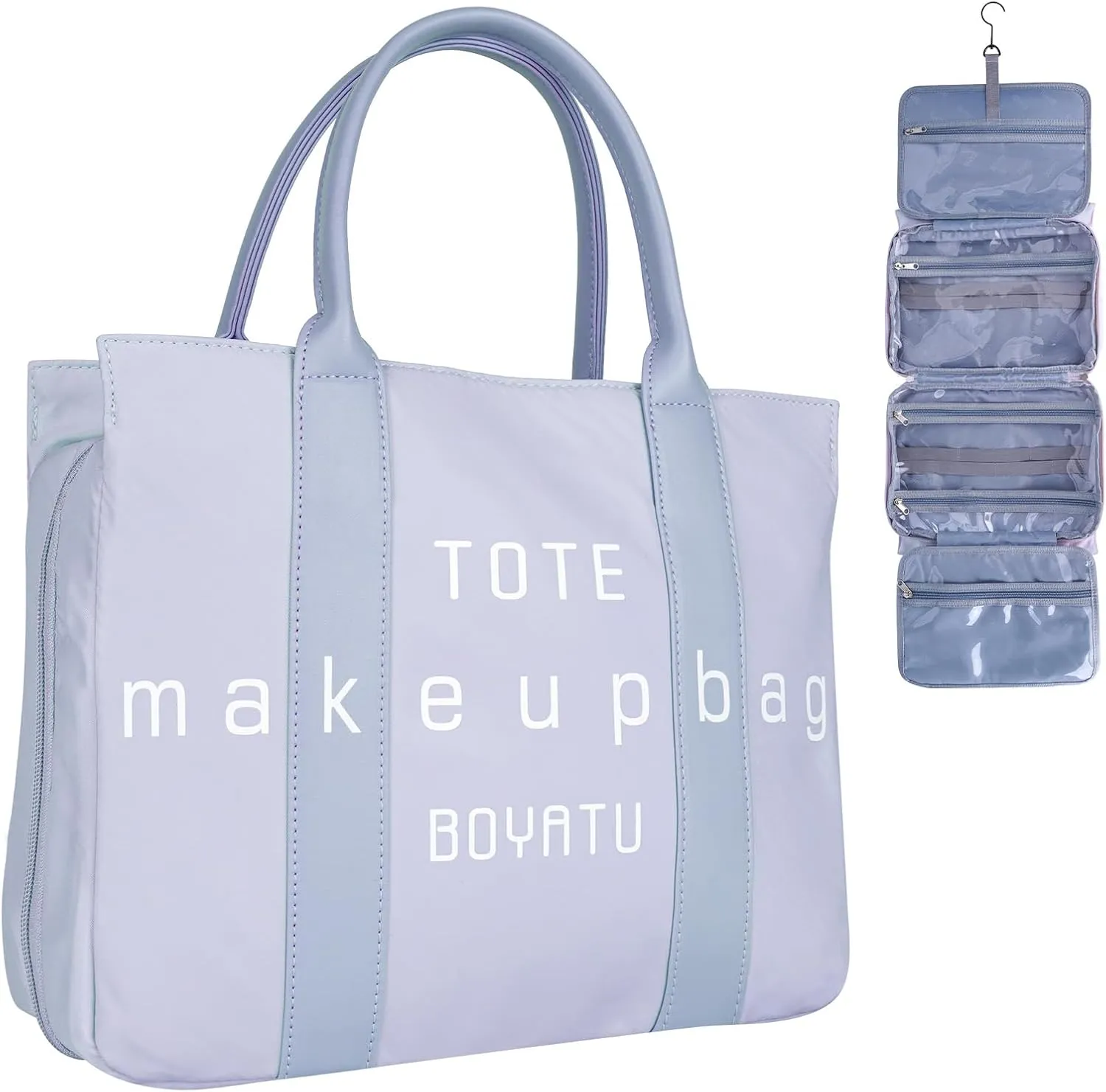 Women Hanging Toiletry Bag for Traveling: Large Capacity Makeup Bag Organizer - Portable Cosmetic Bags with Divider & Handle Large size-Blue