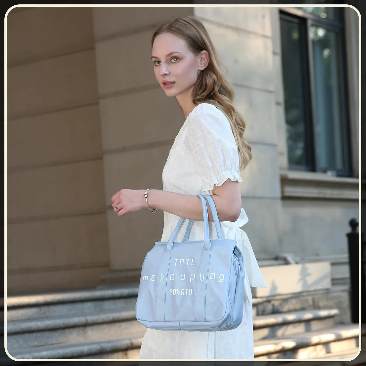 Women Hanging Toiletry Bag for Traveling: Large Capacity Makeup Bag Organizer - Portable Cosmetic Bags with Divider & Handle Large size-Blue