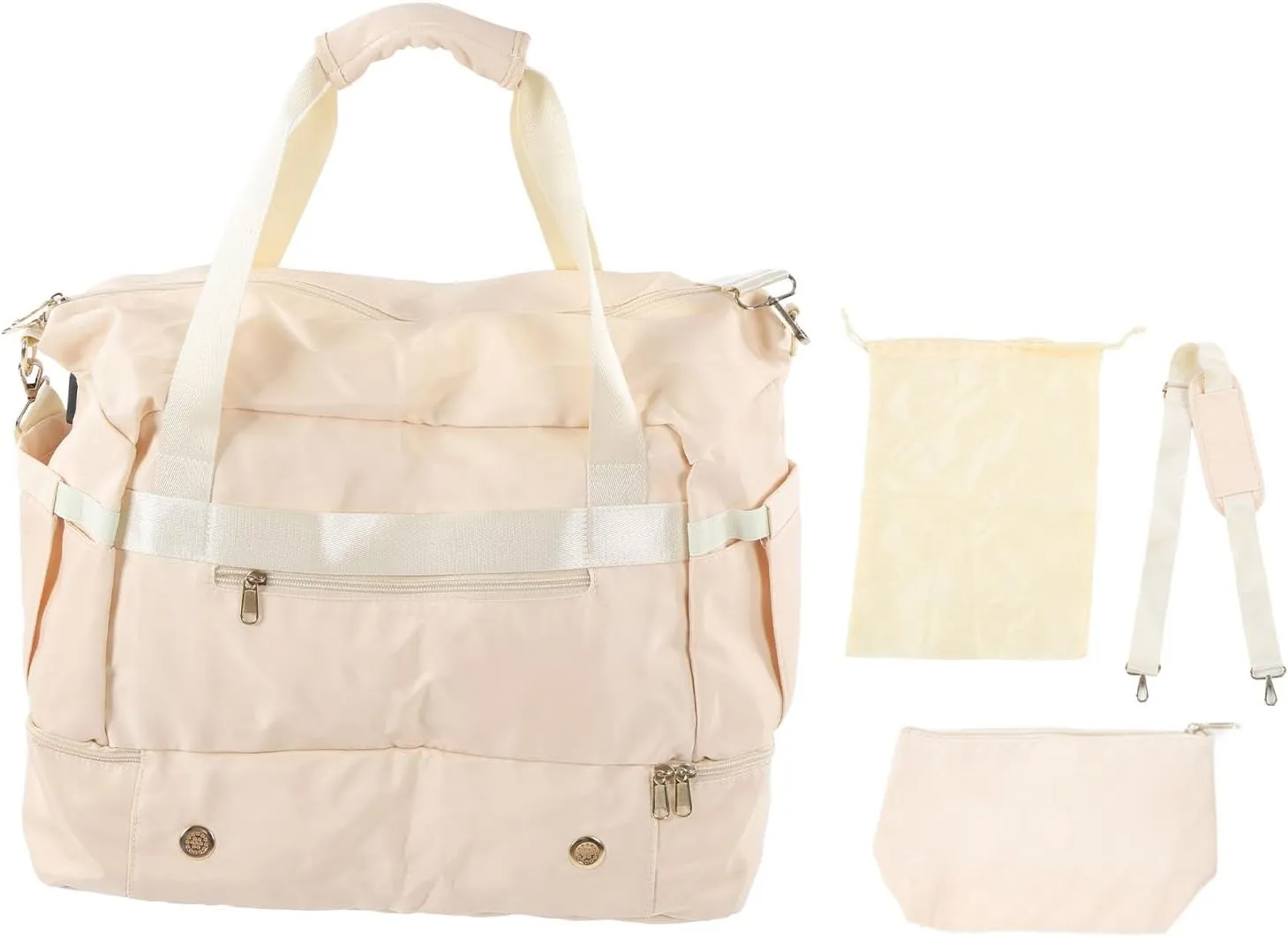 Women Sports Gym Bag Multiple Pockets Large Capacity Workout Travel Bag With Usb Charging Port For Fitness (Ivory White)