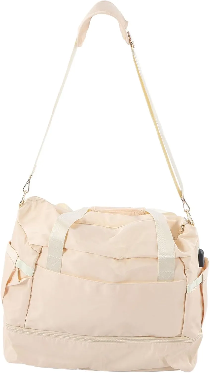 Women Sports Gym Bag Multiple Pockets Large Capacity Workout Travel Bag With Usb Charging Port For Fitness (Ivory White)
