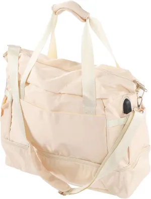 Women Sports Gym Bag Multiple Pockets Large Capacity Workout Travel Bag with USB Charging Port for Fitness Yoga (Ivory White)