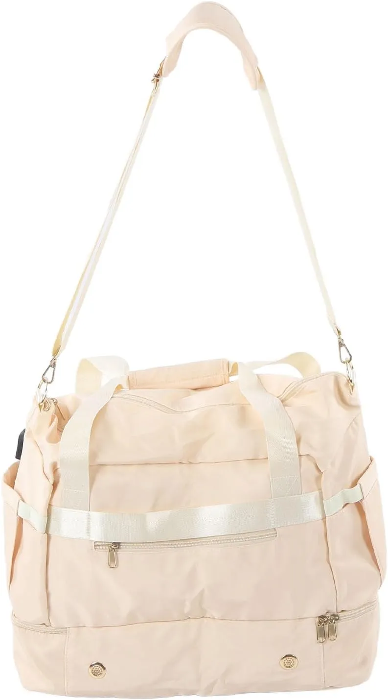 Women Sports Gym Bag Multiple Pockets Large Capacity Workout Travel Bag with USB Charging Port for Fitness Yoga (Ivory White)