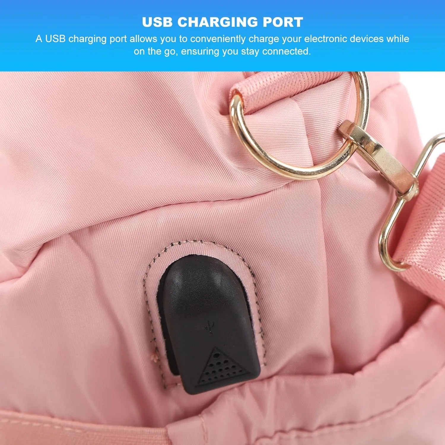 Women Sports Gym Bag Workout Travel Bag with USB Charging Port Multiple Pockets Large Capacity for Fitness Yoga (Pink)