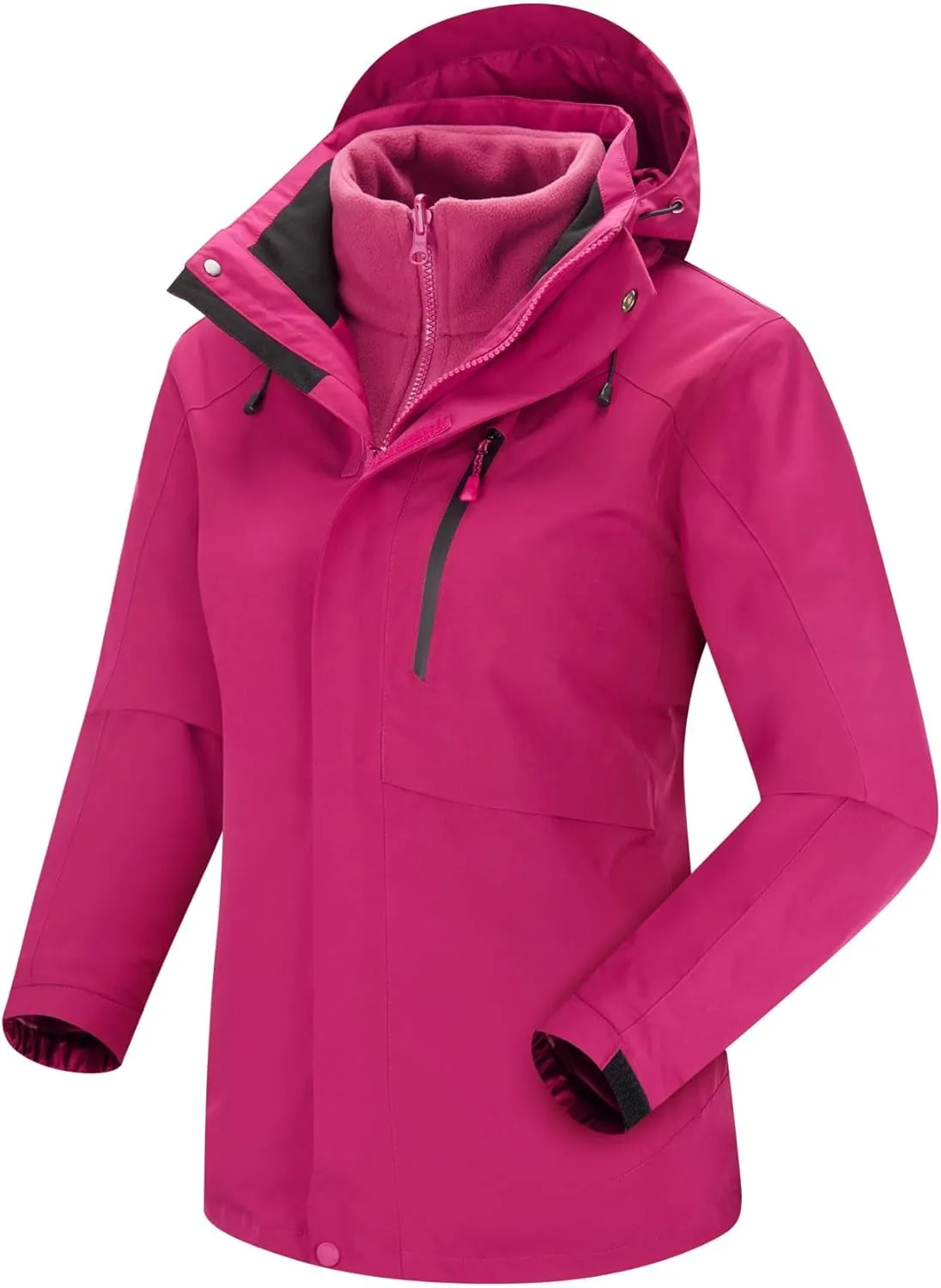 Women Winter Coat Double Warm Jacket Women's 3-in-1 Waterproof Jacket Hooded Rainproof Jacket Ski Jacket