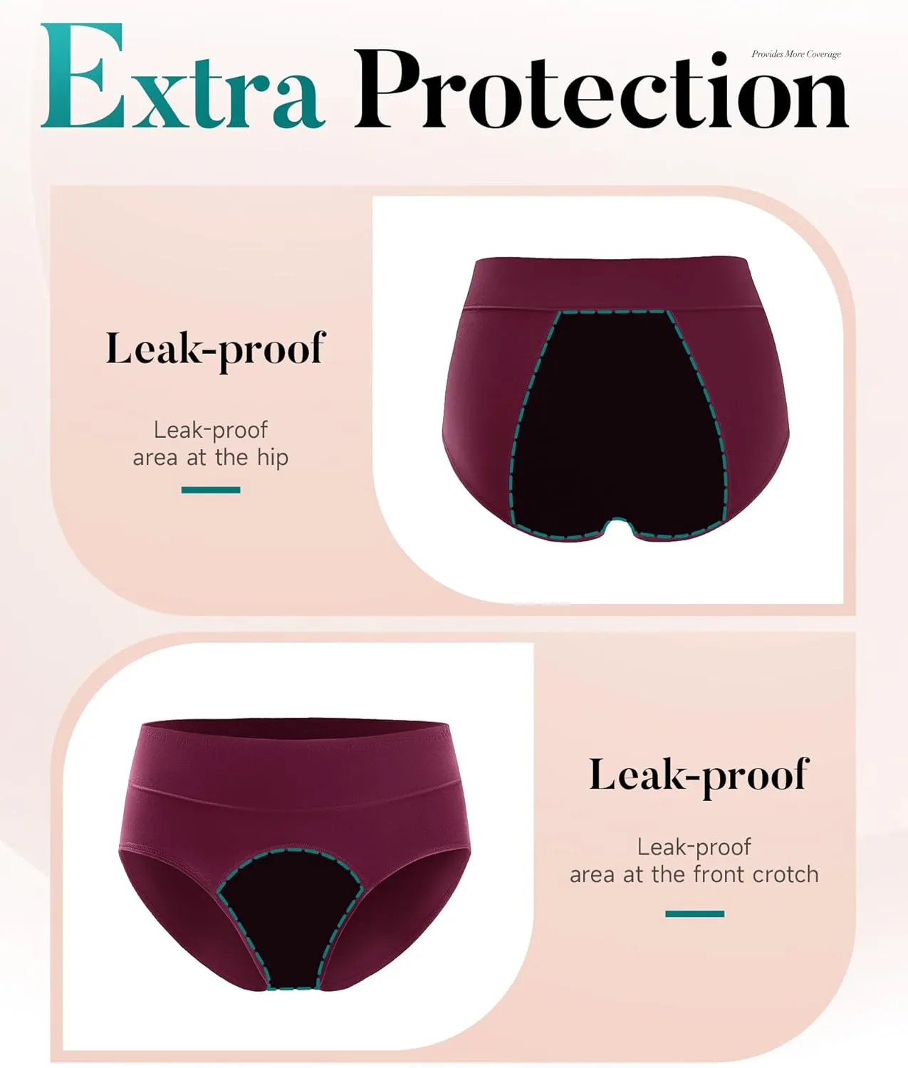 Women's Period Underwear Heavy Flow, High Absorbency Cotton Panties LeakProof Postpartum Menstrual Briefs Women Teens