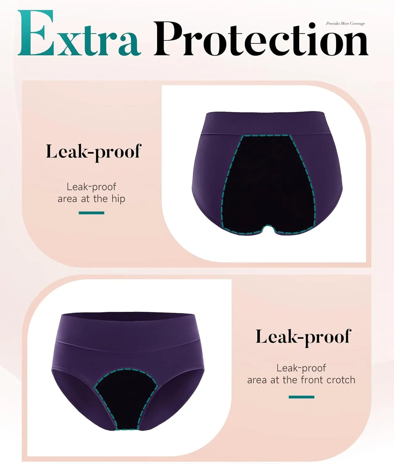 Women's Period Underwear Heavy Flow, High Absorbency Cotton Panties LeakProof Postpartum Menstrual Briefs Women Teens