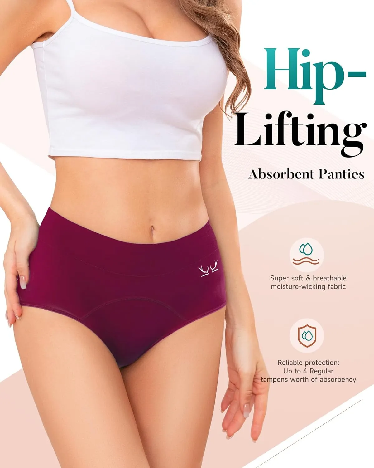 Women's Period Underwear Heavy Flow, High Absorbency Cotton Panties LeakProof Postpartum Menstrual Briefs Women Teens