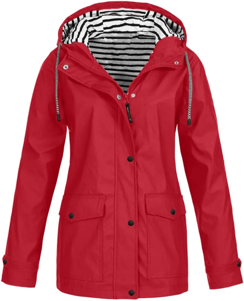 Women's Rain Jacket Waterproof Hooded Windbreaker Lightweight Trench Coat Active Outdoor Raincoat With Hood