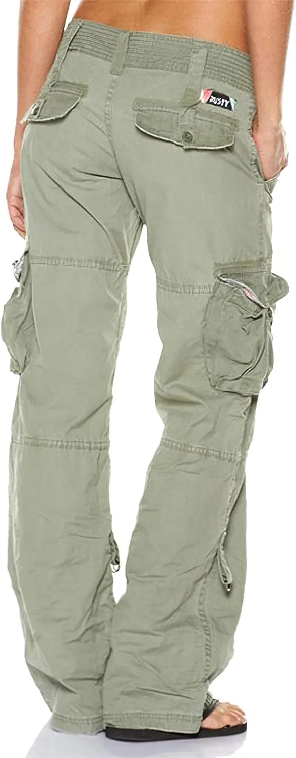 Women's Tactical Active Loose Multi-Pockets Cargo Pants Casual Combat Military Trouser