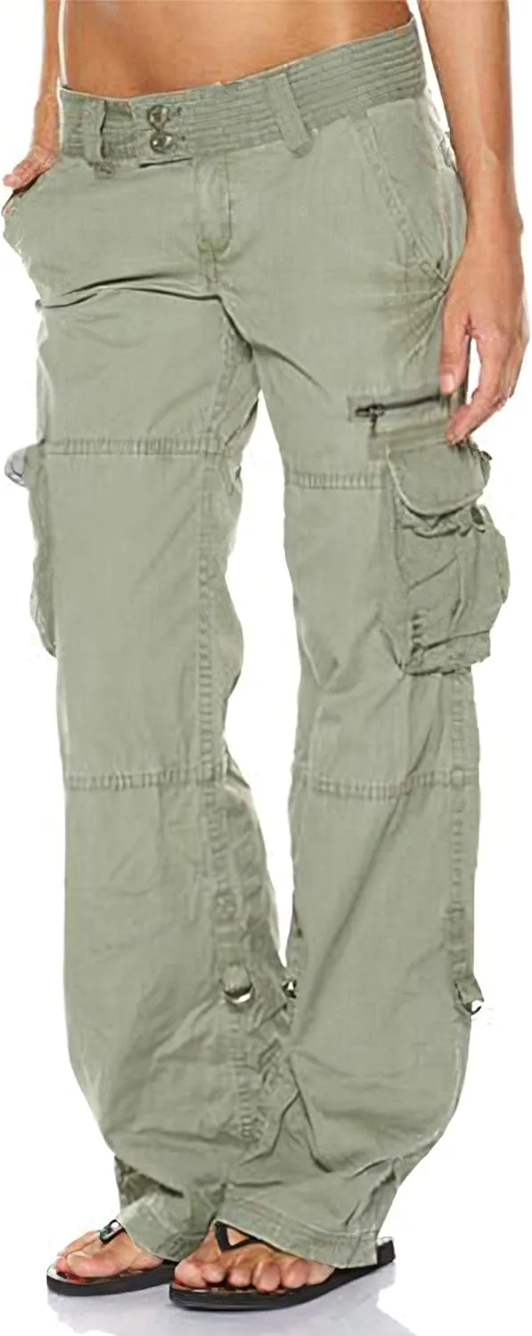 Women's Tactical Active Loose Multi-Pockets Cargo Pants Casual Combat Military Trouser
