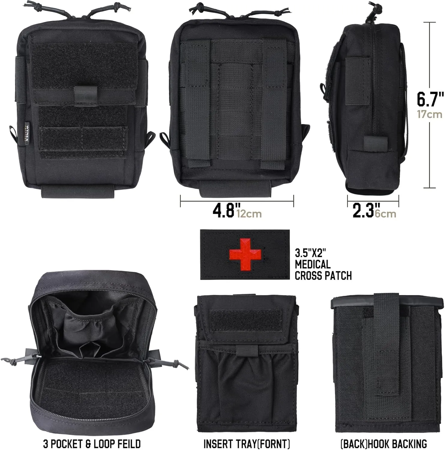 WYNEX IFAK Molle First Aid Pouch，Tactical Medical Pouches Trauma kit Med Belt Bag Small Portable Utility Emergency Survival Kit Include Cross Patch