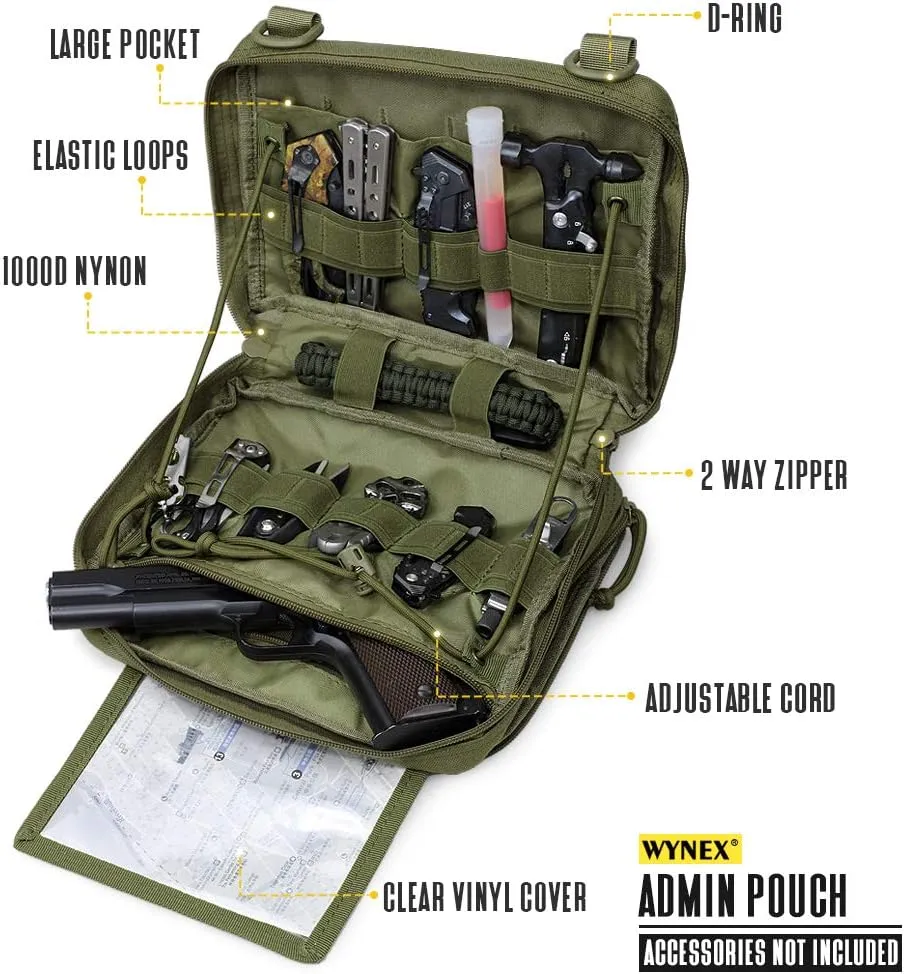 WYNEX Tactical Molle Admin Pouch of Laser Cut Design, Utility Pouches Molle Attachment Military Medical EMT Organizer with Map Pocket EDC EMT Pack IFAK Tool Holder Universal U.S.A Patch Included