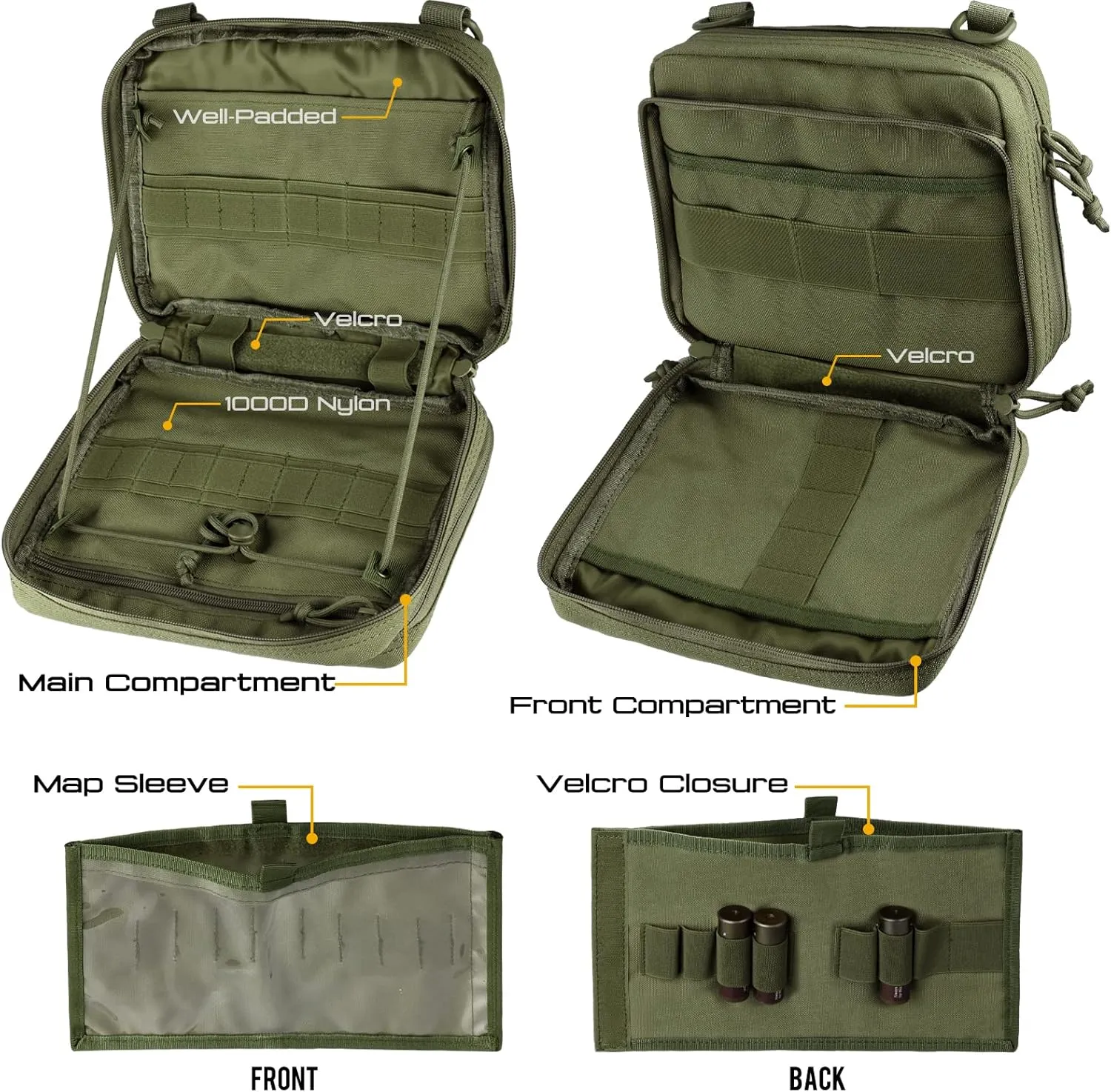 WYNEX Tactical Molle Admin Pouch of Laser Cut Design, Utility Pouches Molle Attachment Military Medical EMT Organizer with Map Pocket EDC EMT Pack IFAK Tool Holder Universal U.S.A Patch Included
