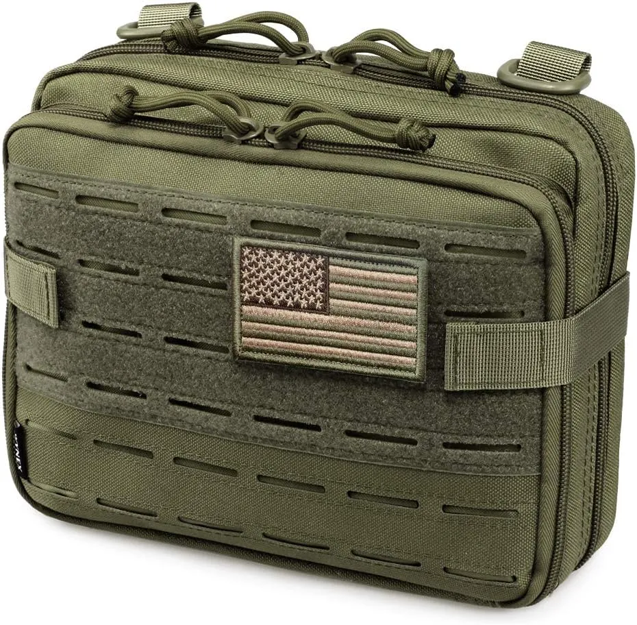 WYNEX Tactical Molle Admin Pouch of Laser Cut Design, Utility Pouches Molle Attachment Military Medical EMT Organizer with Map Pocket EDC EMT Pack IFAK Tool Holder Universal U.S.A Patch Included