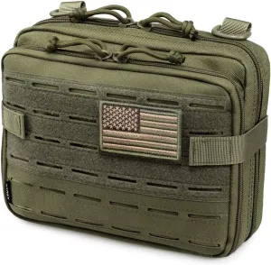WYNEX Tactical Molle Admin Pouch of Laser Cut Design, Utility Pouches Molle Attachment Military Medical EMT Organizer with Map Pocket EDC EMT Pack IFAK Tool Holder Universal U.S.A Patch Included