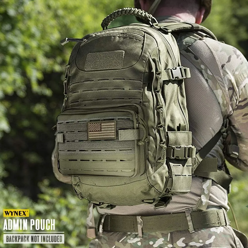 WYNEX Tactical Molle Admin Pouch of Laser Cut Design, Utility Pouches Molle Attachment Military Medical EMT Organizer with Map Pocket EDC EMT Pack IFAK Tool Holder Universal U.S.A Patch Included