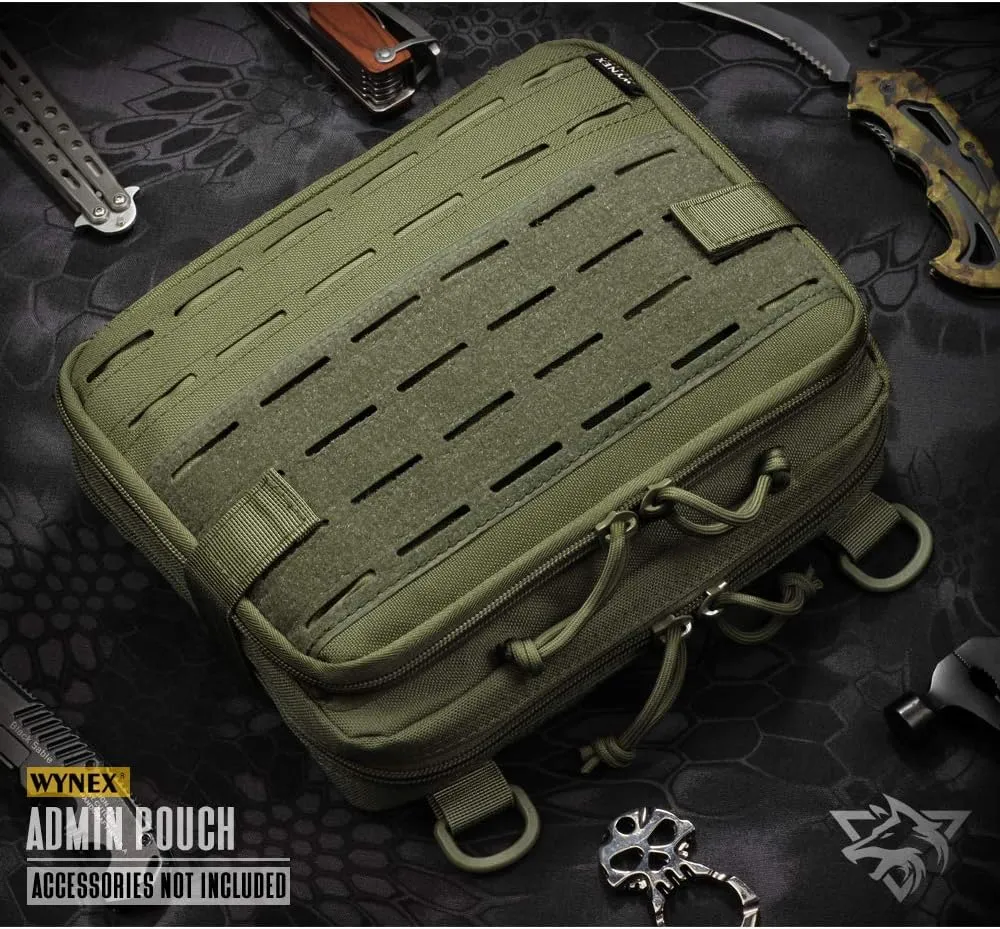 WYNEX Tactical Molle Admin Pouch of Laser Cut Design, Utility Pouches Molle Attachment Military Medical EMT Organizer with Map Pocket EDC EMT Pack IFAK Tool Holder Universal U.S.A Patch Included
