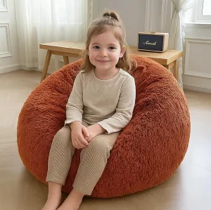 XeGe Kids Fluffy Faux Fur Bean Bag Chair Cover (No Filler), Soft Furry Stuffed Animal Storage Bean Bag Cover Home Decoration, Shaggy Fuzzy Beanbag for Kids Teens Girls, Anti-Slip, Burnt Orange