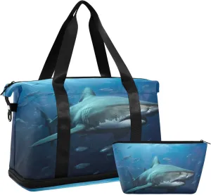 xigua Gym Bag Atlantic Giant Shark Travel Duffel Bag - Sports Gym Bag with Dry Wet Pocket Cosmetic bag & Shoes Compartment for Women and Men