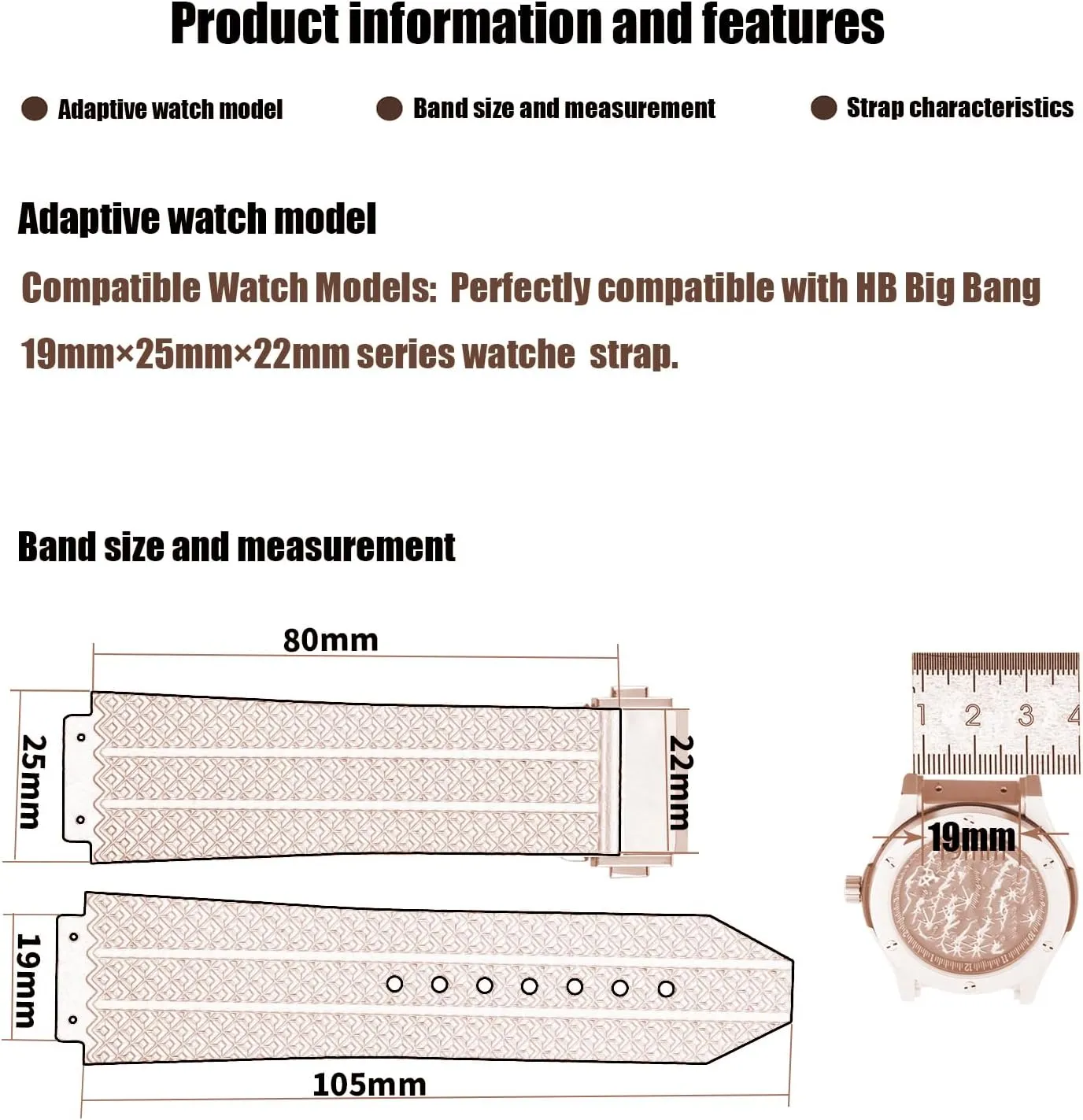 XIW Compatible for 19mm× 25mm× 22mm Hublot Big Bang Rubber Watch Band With Stainless Steel Buckle Replacement for men Silicone Wirstband Strap women Bracelet