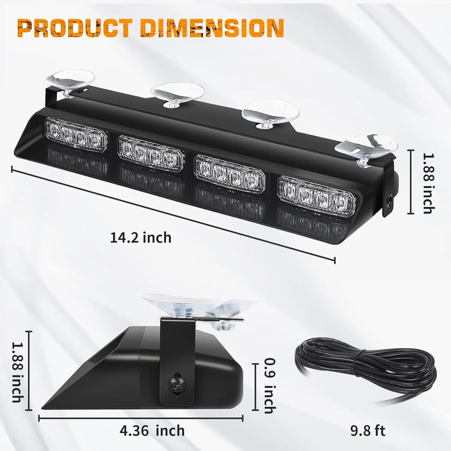 XRIDONSEN Emergency Strobe Dash Police Lights Safety Flashing Warning Hazard Interior Front/Rear Windshield Deck Split Light Bar w/Suction Cups for Vehicles Trucks (2x14 inch, Red Blue)
