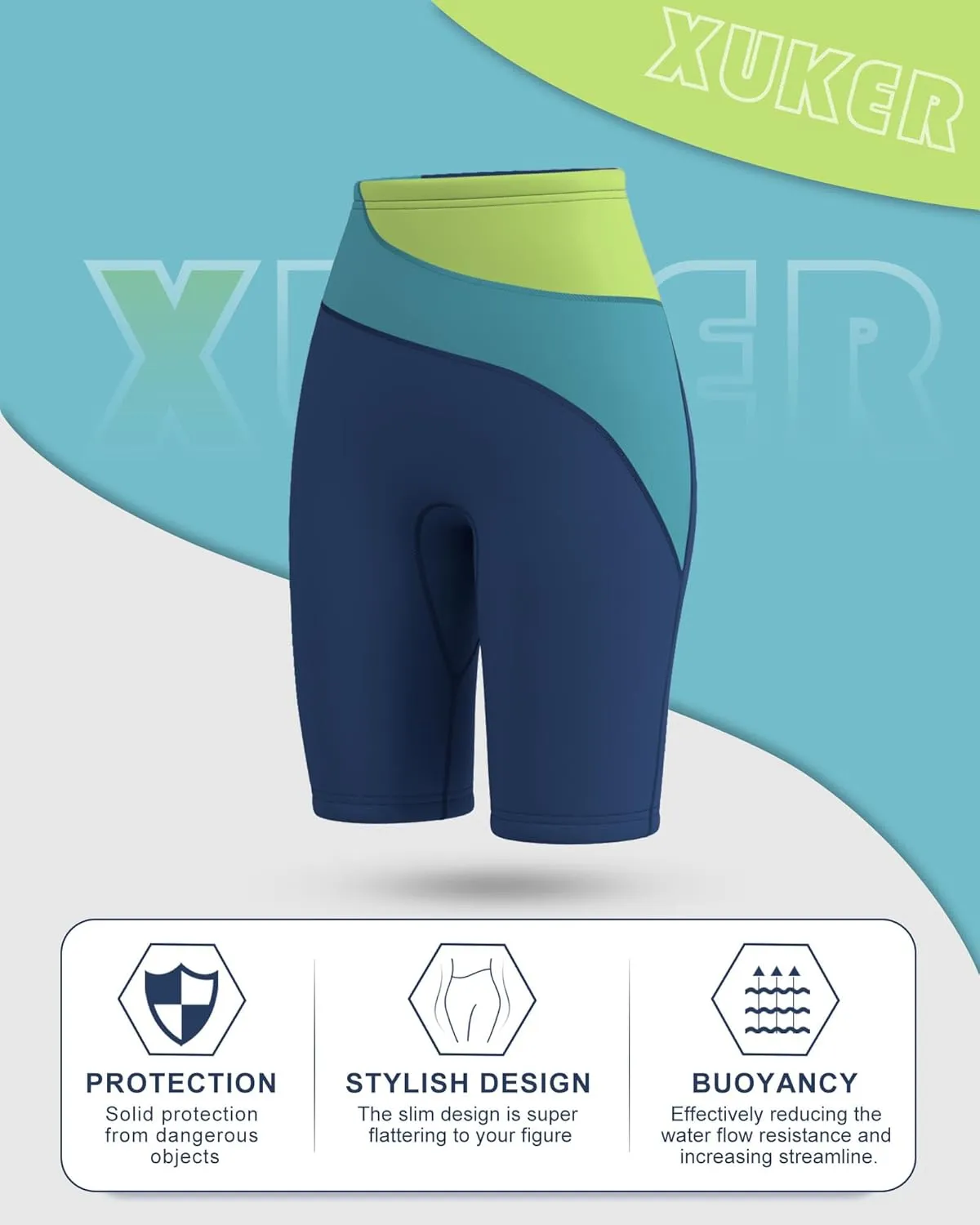 XUKER Neoprene Shorts Women Men, 3mm Wetsuit Pants for Water Sports Pool Swimming Snorkeling Floating Canoeing Aerobics