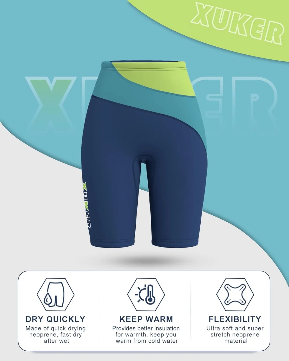 XUKER Neoprene Shorts Women Men, 3mm Wetsuit Pants for Water Sports Pool Swimming Snorkeling Floating Canoeing Aerobics