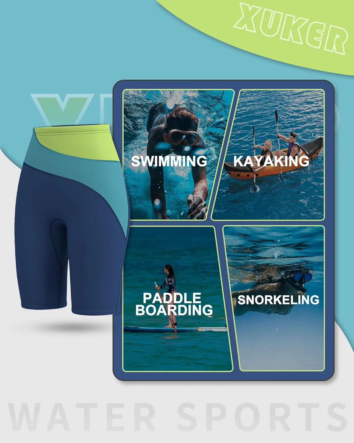 XUKER Neoprene Shorts Women Men, 3mm Wetsuit Pants for Water Sports Pool Swimming Snorkeling Floating Canoeing Aerobics