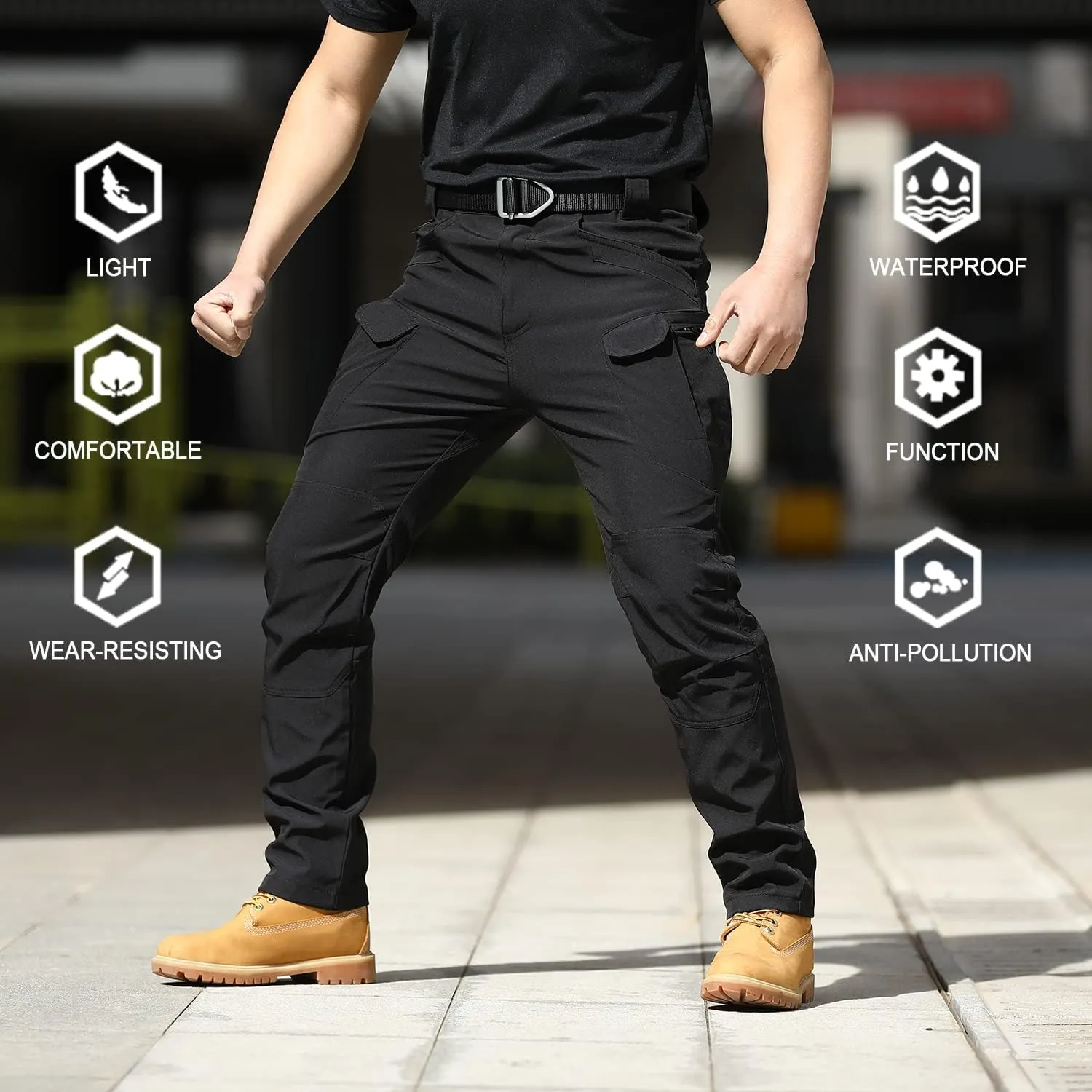 YAXHWIV Men's Flex Ripstop Tactical Pants Lightweight Hiking Casual Cargo Pants Multi Pockets Water Resistant(No Belt)