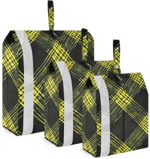 Yellow and Green Plaid Travel Storage Bag with Lanyard - Portable Lightweight Classified Storage Bag with Zipper, Dust and Waterproof Travel Packing Cube for Suitcase,3 Pieces