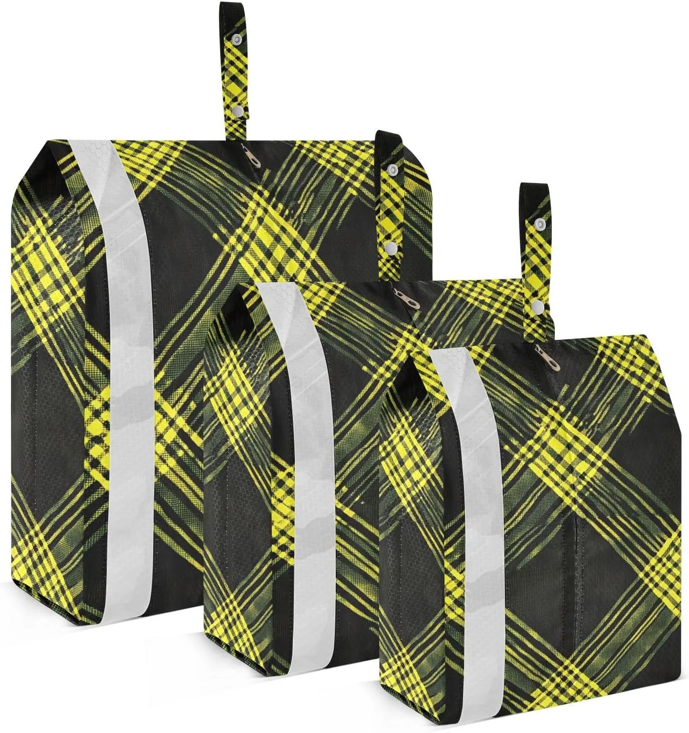 Yellow and Green Plaid Travel Storage Bag with Lanyard - Portable Lightweight Classified Storage Bag with Zipper, Dust and Waterproof Travel Packing Cube for Suitcase,3 Pieces