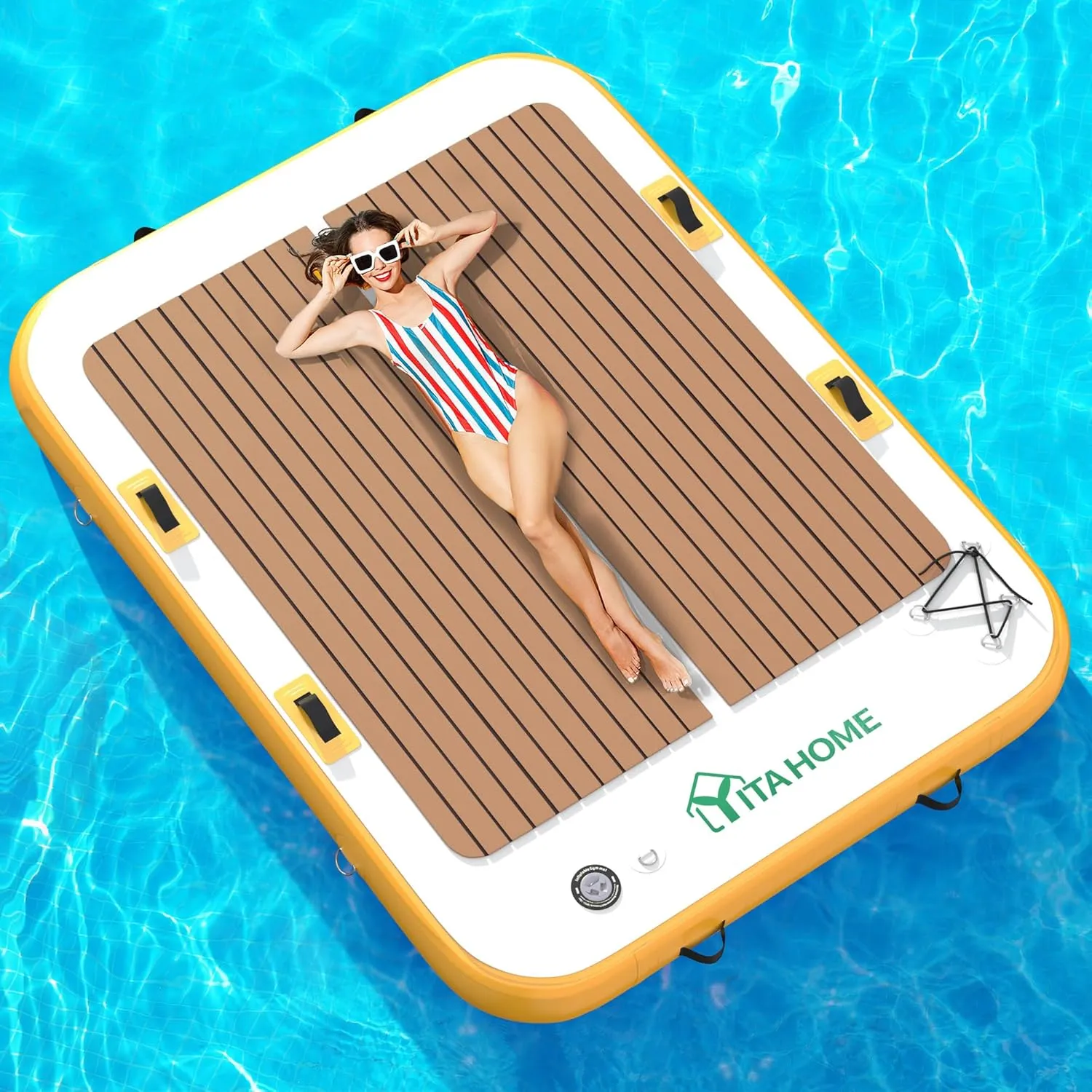 YITAHOME 6” Thick Inflatable Floating Dock, Swim Floating Platform for Lake Beach Pool Ocean with 2pc Air Pumps, Accommodates 5-10 People, Floating Island Raft with Stainless Steel D-Rings