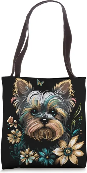 Yorkie Butterfly Cute Floral Yorkshire Terrier Puppy Dog Tote Bag
