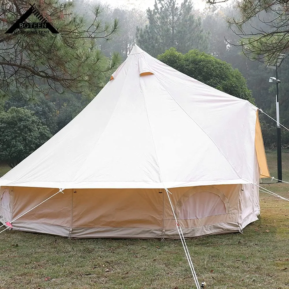 Yurt Bell Tent Large Camping Tent 5-8 Persons Outdoor Indian Bell Tent Family Tents for Family Self-Driving Travel Hiking Made from Breathable Cotton Canva