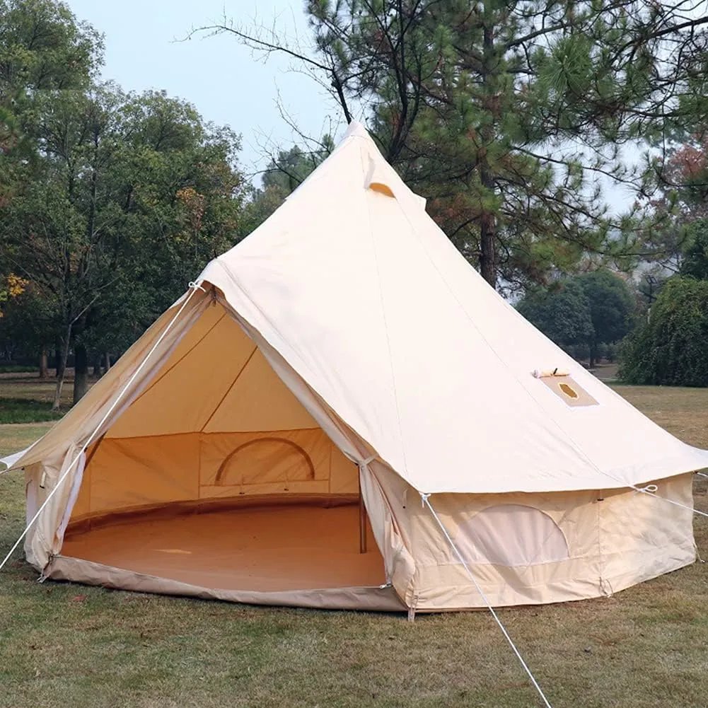 Yurt Bell Tent Large Camping Tent 5-8 Persons Outdoor Indian Bell Tent Family Tents for Family Self-Driving Travel Hiking Made from Breathable Cotton Canva