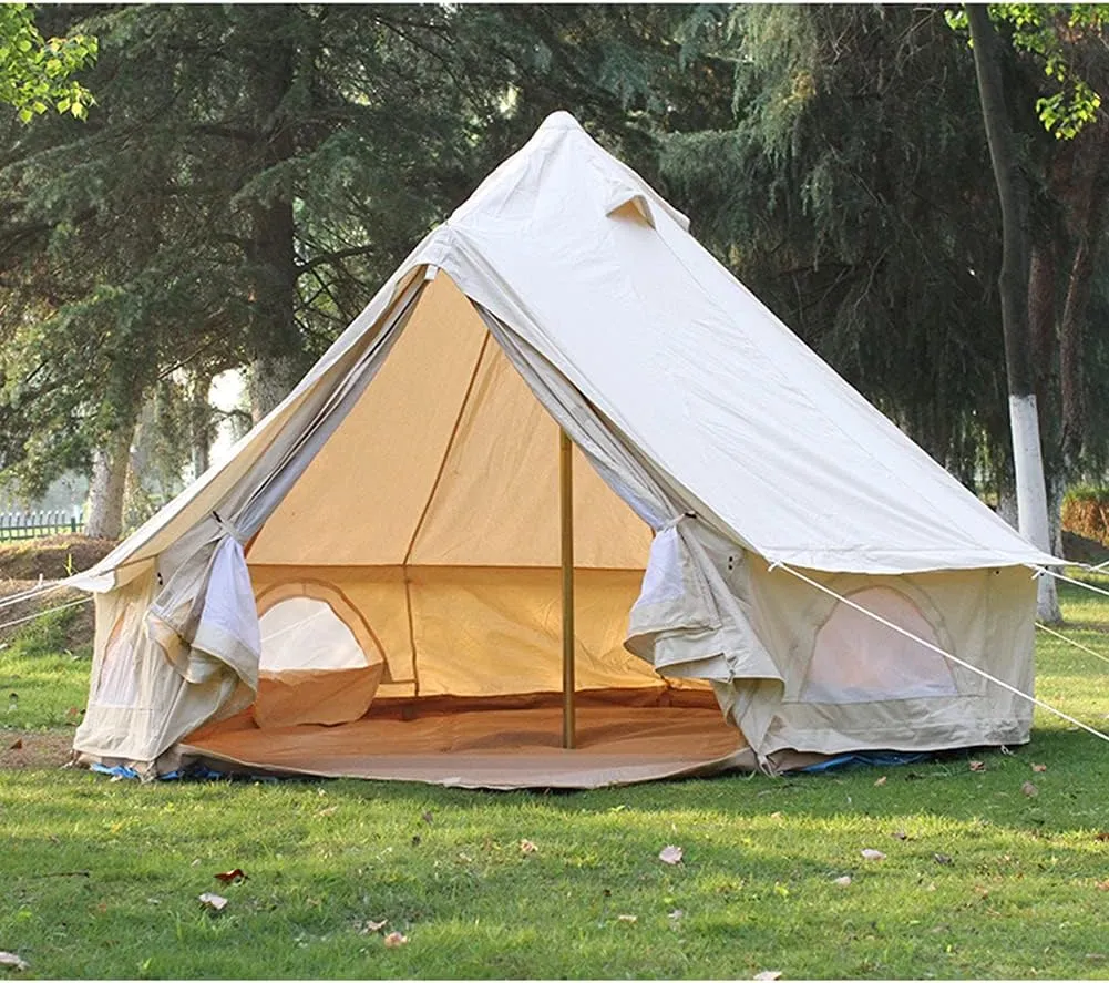 Yurt Bell Tent Large Camping Tent 5-8 Persons Outdoor Indian Bell Tent Family Tents for Family Self-Driving Travel Hiking Made from Breathable Cotton Canva