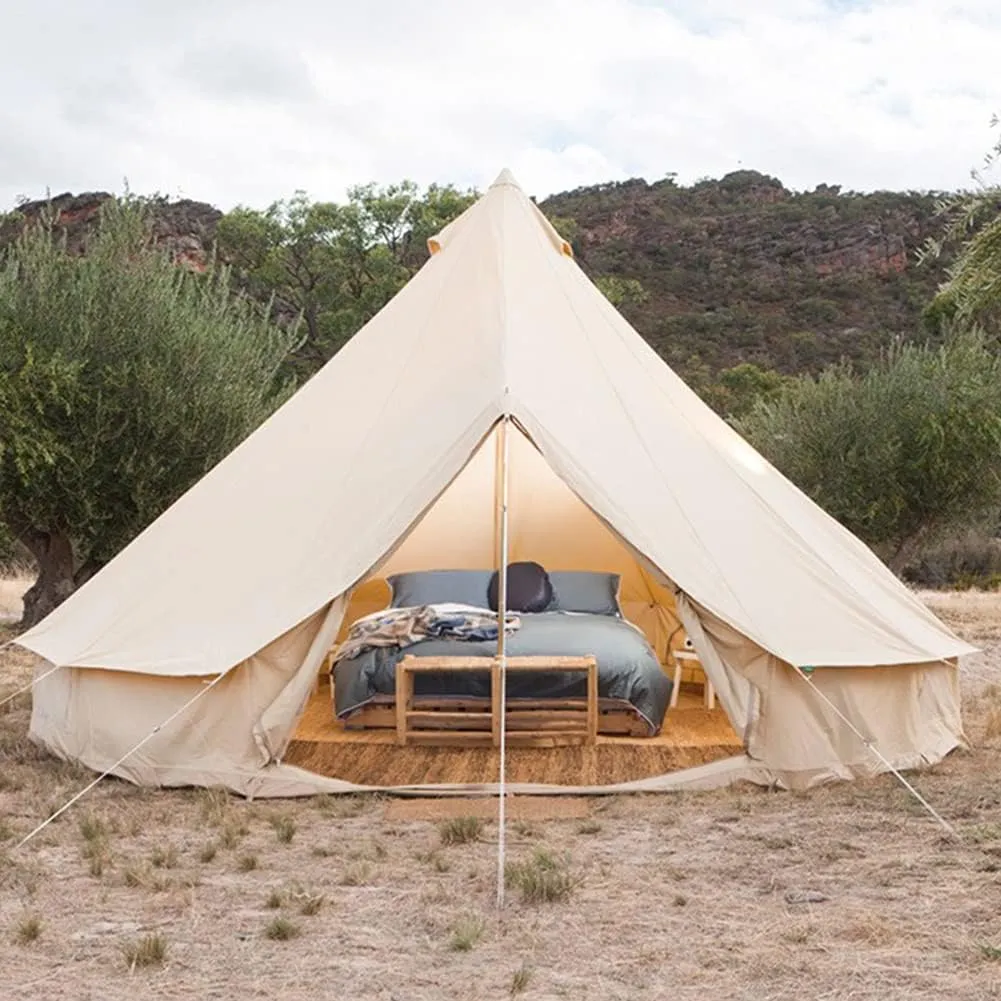 Yurt Bell Tent Large Camping Tent 5-8 Persons Outdoor Indian Bell Tent Family Tents for Family Self-Driving Travel Hiking Made from Breathable Cotton Canva