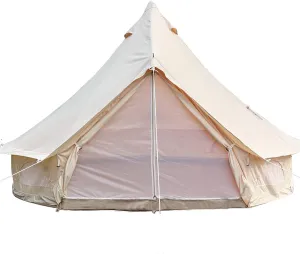 Yurt Tent Camping,Large Cozy House,Outdoor Waterproof Four Seasons Family Camping Cotton Canvas Bell Tent with Meshed Door and Windows