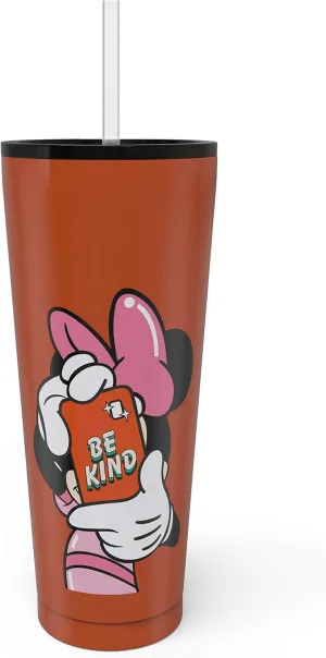 Zak Designs Disney Minnie Mouse Vacuum Insulated Stainless Steel Travel Tumbler with Splash-Proof Lid, Includes Reusable Plastic Straw and Fits in Car Cup Holders (18/8 SS, 25 oz, Sure Thing)
