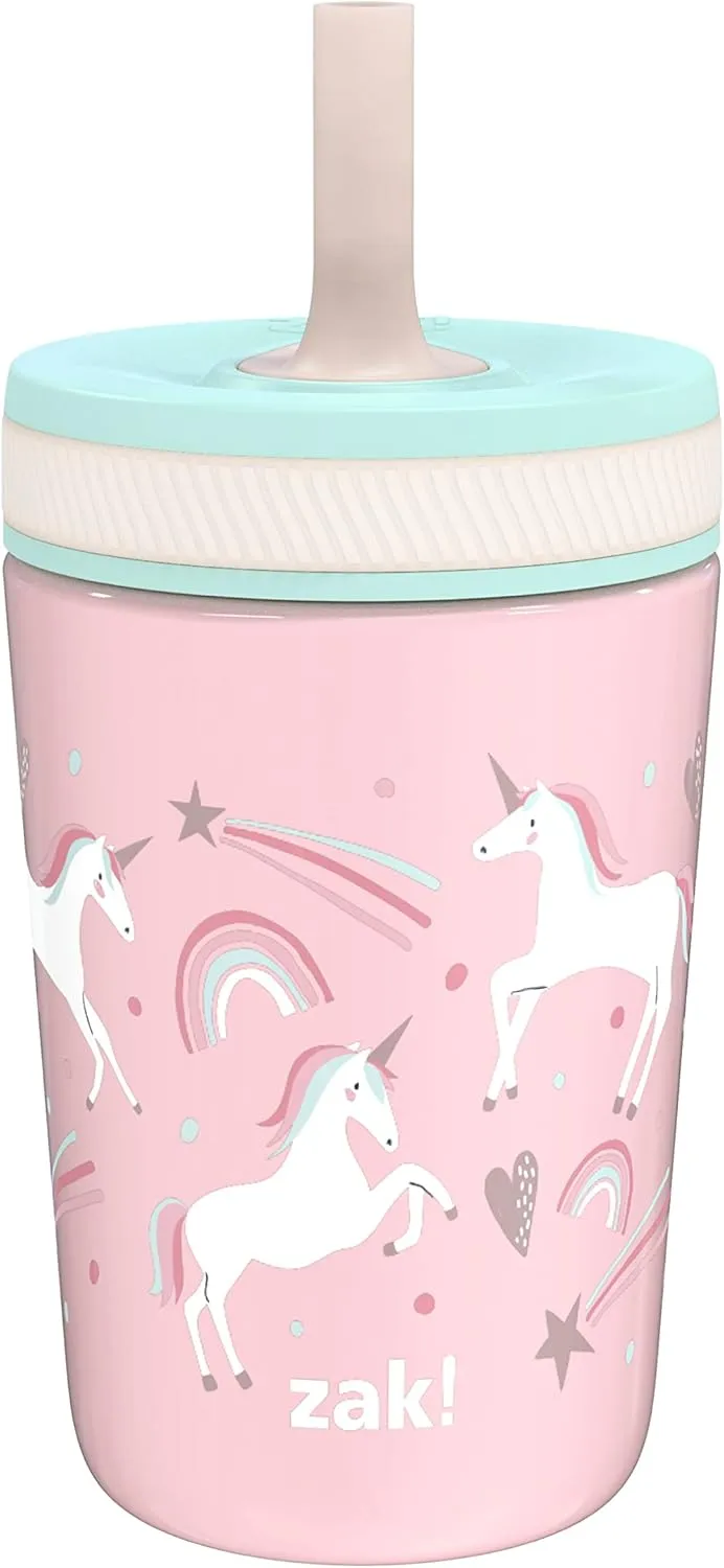 Zak Designs Kelso Toddler Cups For Travel or At Home, 12oz Vacuum Insulated Stainless Steel Sippy Cup With Leak-Proof Design is Perfect For Kids (Fanciful Unicorn)
