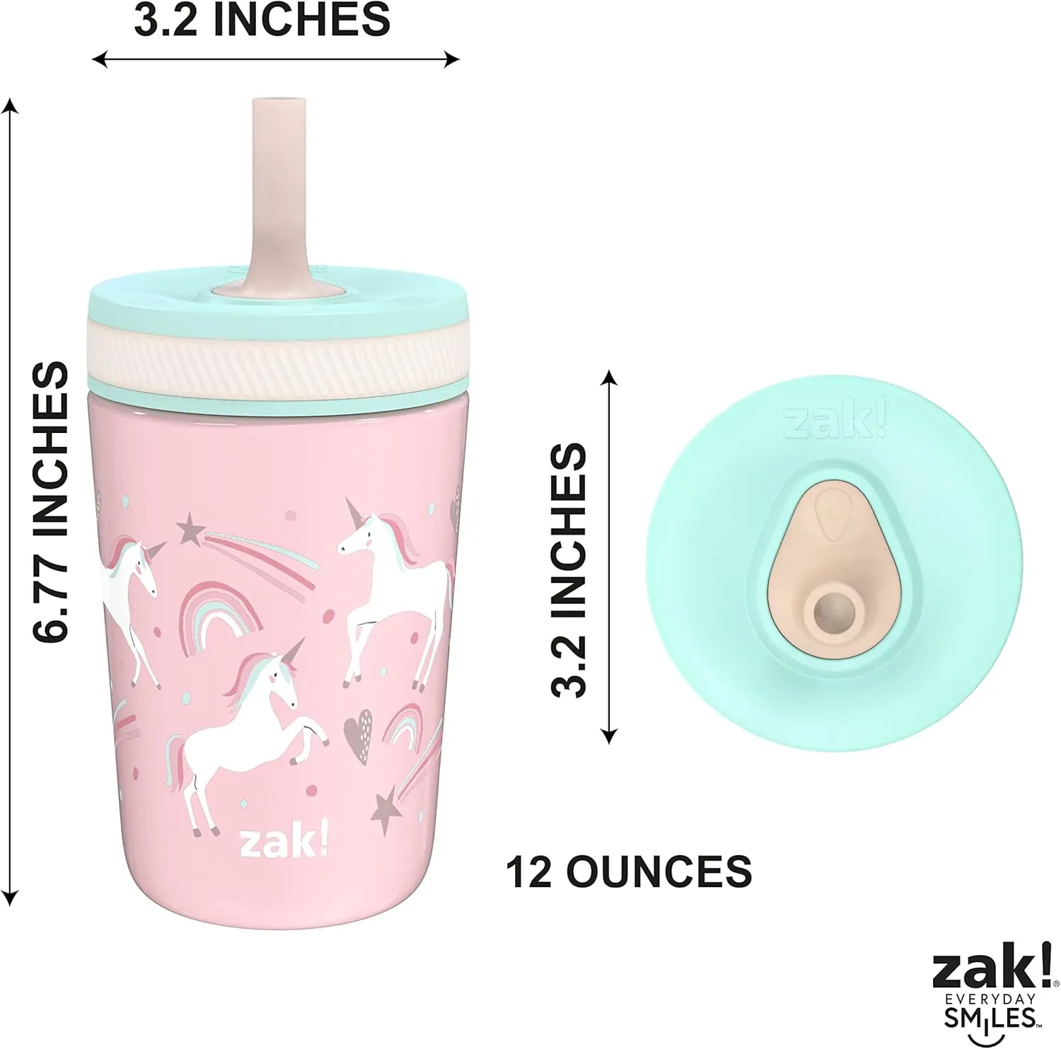 Zak Designs Kelso Toddler Cups For Travel or At Home, 12oz Vacuum Insulated Stainless Steel Sippy Cup With Leak-Proof Design is Perfect For Kids (Fanciful Unicorn)