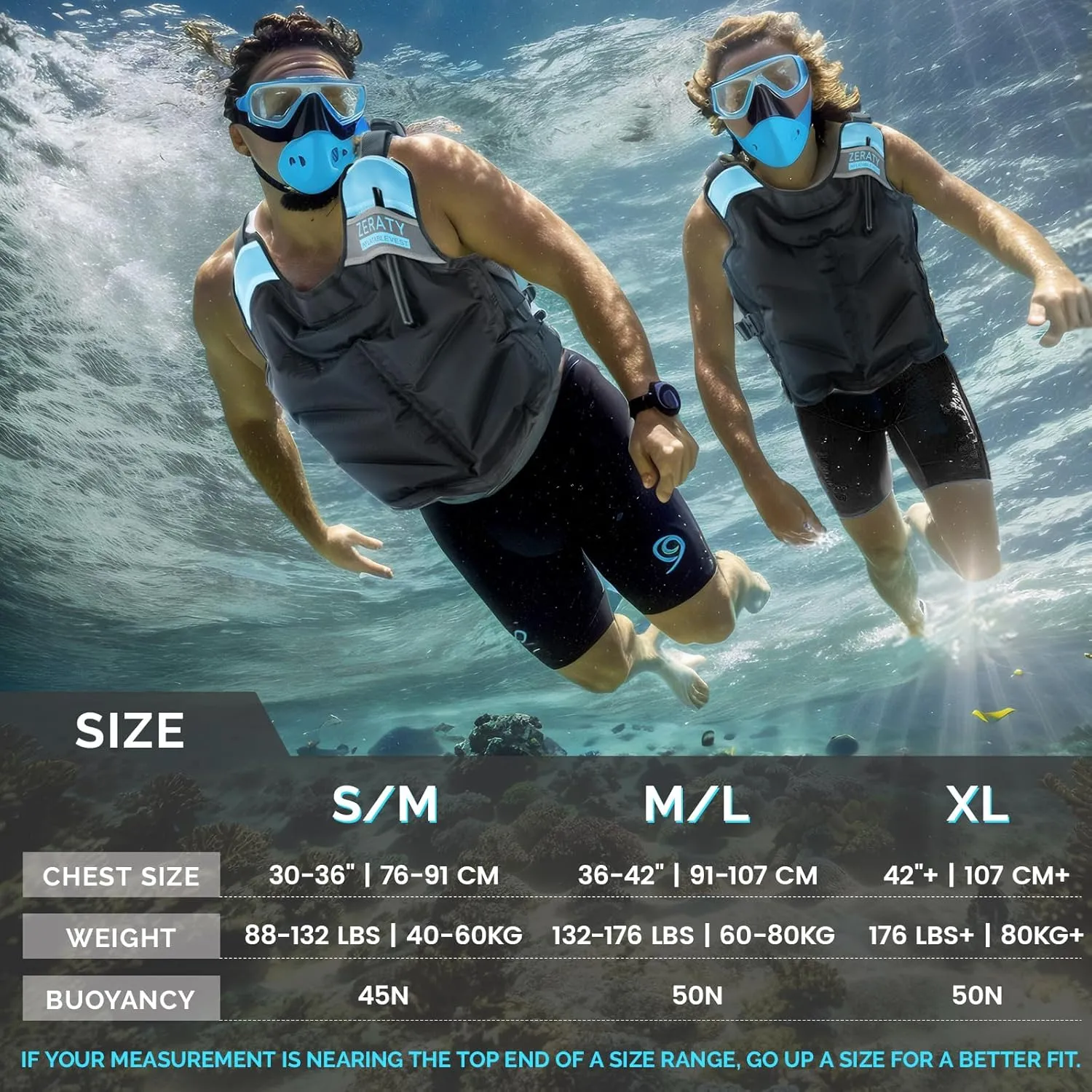 Zetary Inflatable Snorkel Vest - Portable Snorkel Jacket for Adults 90-220 lbs, Lightweight Buoyancy Aid with Quick Inflation, Ideal for Swimming Boating Paddleboarding Water Sports