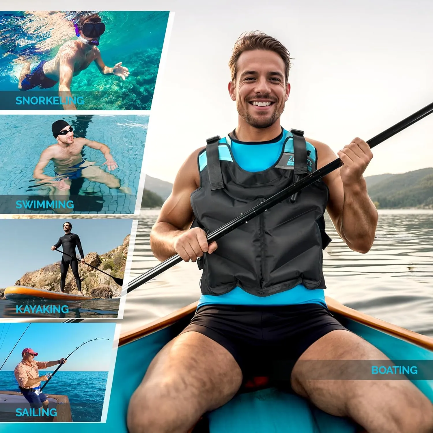 Zetary Inflatable Snorkel Vest - Portable Snorkel Jacket for Adults 90-220 lbs, Lightweight Buoyancy Aid with Quick Inflation, Ideal for Swimming Boating Paddleboarding Water Sports